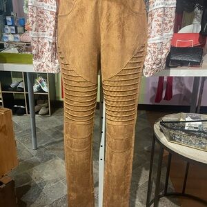 Stylish Tan Faux Suede Stretch Pants